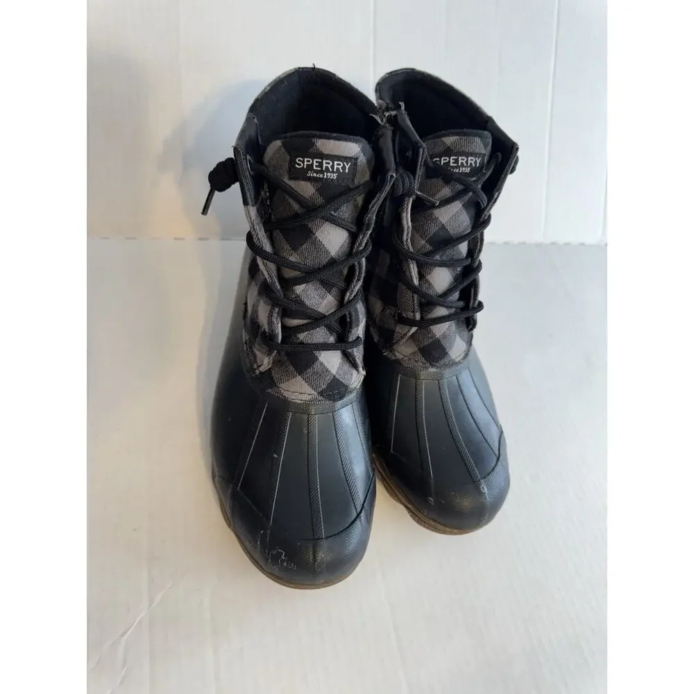 Sperry Syren Gulf Black Gray Plaid Duck Boots Women’s 9.5 Gorpcore Cabin Flannel